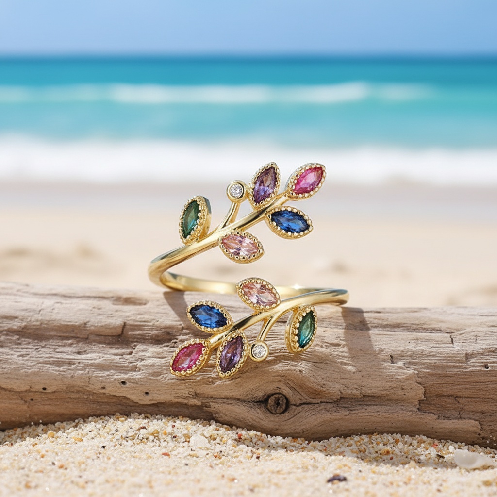 Women's Adjustable Rustic Branch Design Ring with Zirconia